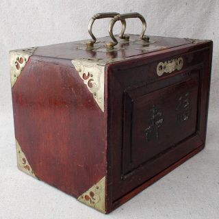 Antique 1920s Chinese Mah Jong Set Rosewood Box 148 Bone Bamboo Tiles,  Counters 9