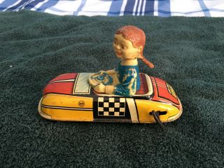 Vintage Mar Toys Wind Up Car With Driver Boble Head With Key