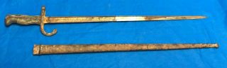 Relic Wwi French Army Model 1879 Gras Bayonet W/ Wood Grip & Matching Scabbard