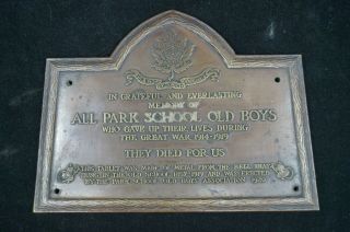 Ww1 Canadian Memorial Tablet To All Park School Old Boys Who Died 1914 - 1919