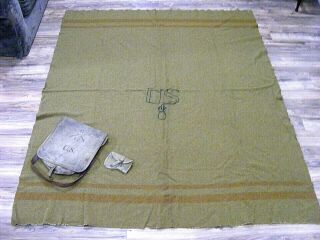 Ww1 Us Army M1908 Calvary Saddle Blanket W/ Stitched Insignia,  Haversack,  Sheath