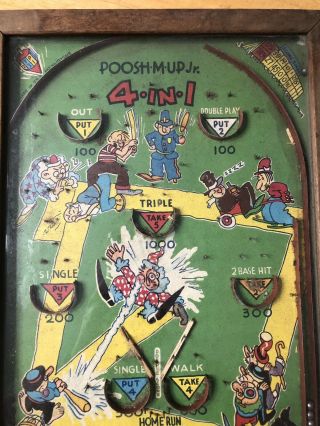 Antique Poosh - m - up Jr 4 in 1 Northwestern Products Baseball Pinball Game 1930s 2