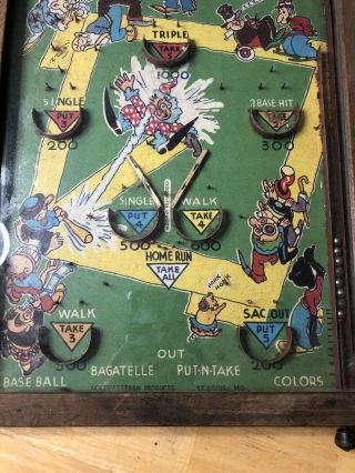 Antique Poosh - m - up Jr 4 in 1 Northwestern Products Baseball Pinball Game 1930s 3