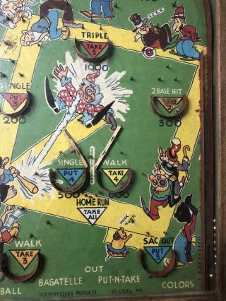 Antique Poosh - m - up Jr 4 in 1 Northwestern Products Baseball Pinball Game 1930s 7