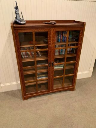 Gustav Stickley Style Mission Oak Two Door Cabinet With Key