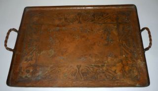 1900 ' s Arts & Crafts Stickley Era Nouveau Design Hammered Copper Serving Tray 2
