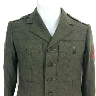 WWII U.  S.  Marine Corps Forest Green Wool Uniform Jacket 1944 Named 34 2
