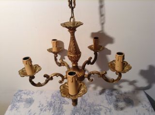 Vintage French 5 Arm Ornate Bronze Chandelier Ceiling Light (3173)