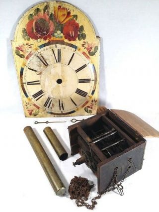 Antique Clock Parts Face Plate Weights Arms Box W/gears Brass 1880 To 1905