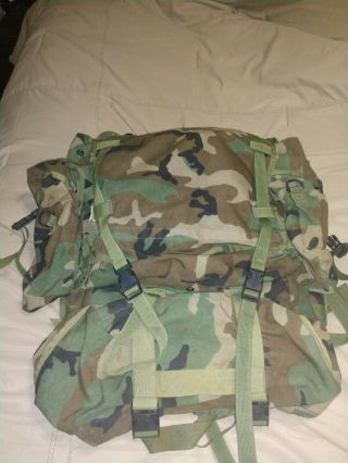 Usgi Molle Rucksack Backpack Woodland With Two Canteens Surplus