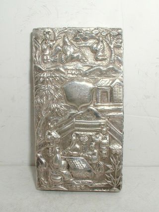 " Antique Solid Silver Chinese Cantonese Card Case " Yatshing Circa 1900