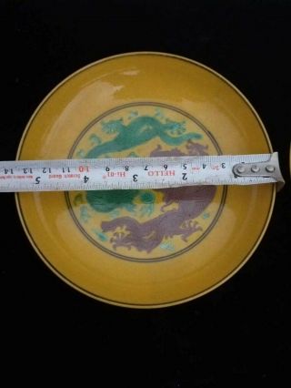 Exquisite Rare Antiques Chinese Yellow Dragons Porcelain Plate Marks KangXi 2