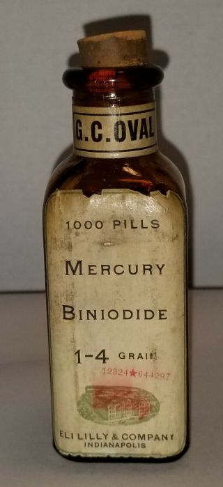 Antique Vintage Mercury Biniodide Apothecary Glass Pharmacy Bottle