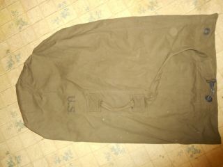 Vintage 1945 WWII Old U.  S.  Military Army Green Canvas Duffel Bag Marine Sea Bag 8
