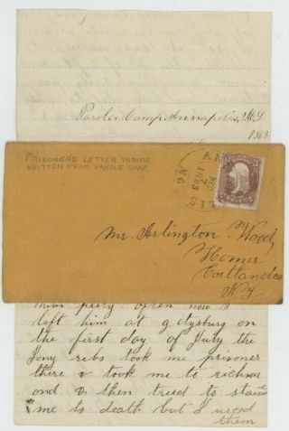 Mr Fancy Cancel 65 Civil War Cover Annapolis Md 1863 Dcds Letter Frm Parole Camp