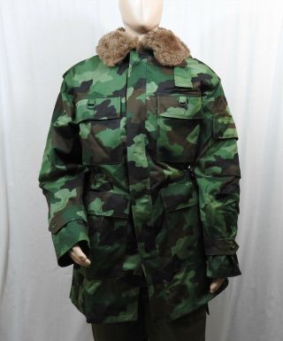 Serbian Woodland Camo Parka W Removable Insulated Liner & Collar Winter Jacket