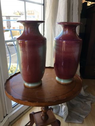 Apple Green And Ox Blood Flambe Crackle Glaze Vases 19th C 2