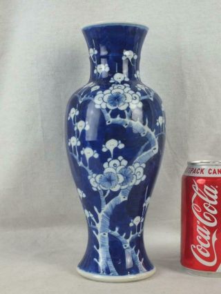 19th C Chinese Porcelain Kangxi Marks Blue & White Shaped Prunus Vase