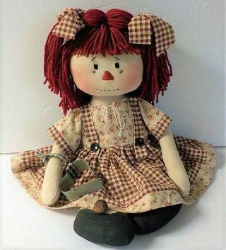Primitive Handmade Raggedy Ann Doll " Hazel Anne " Homespun/ Heart Cookie Cutter