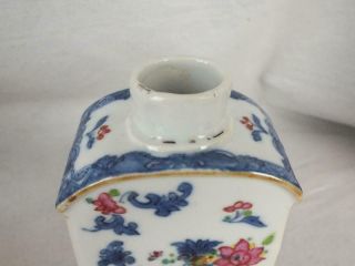 18TH C CHINESE PORCELAIN BLUE & WHITE FAMILLE ROSE TEA CANISTER AND SILVER TOP 6