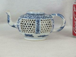 Rare Kangxi 1622 - 1722 Chinese Blue & White Reticulated Double Walled Teapot