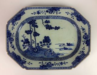 18th Century Chinese Blue & White Porcelain Platter - Antique Old Qing Meat Plate