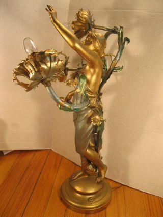 Rare Antique Art Nouveau French Ansonia Clock Co Electrolier statue Light Lamp 4