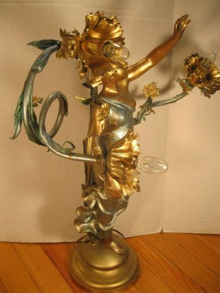 Rare Antique Art Nouveau French Ansonia Clock Co Electrolier statue Light Lamp 7