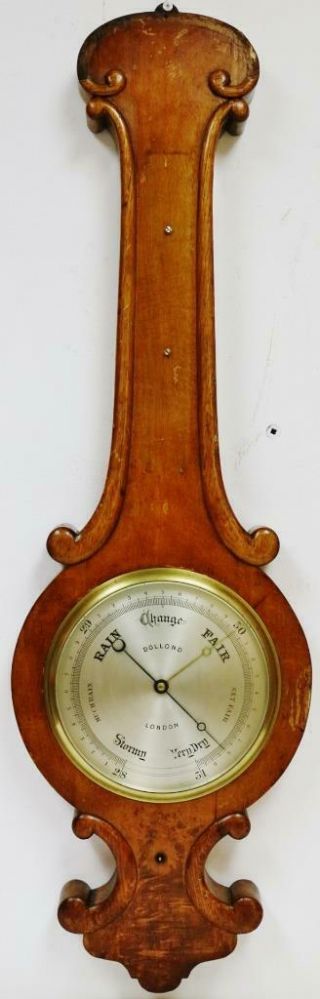 Antique English Solid Carved Golden Oak Banjo Wall Barometer Spares/repair