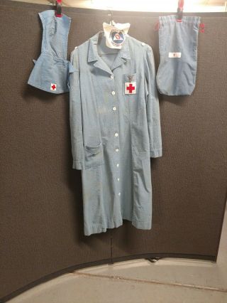 Us Wwii Minnesota Cd Nurse Uniform Blue Dress W/ Pins & Hat Red Cross