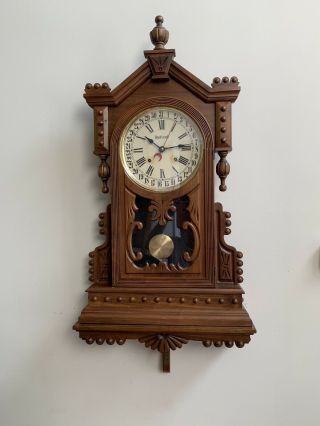 Large Charlie Holland Walnut Calendar Clock With Shelf