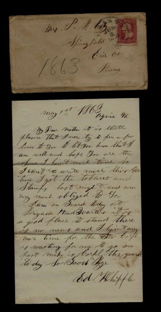 111th Pennsylvania Infantry Civil War Letter - Guarding Brigade Hq Aquia Landing