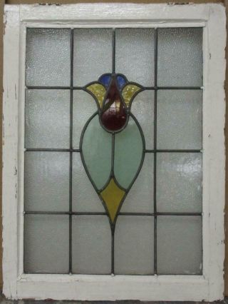 Mid Size Old English Leaded Stained Glass Window Abstract Floral 21.  25 " X 28.  25 "