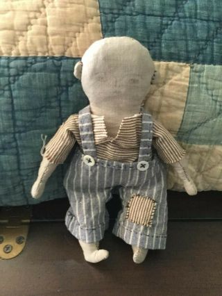 Early Primitive Handmade Little Boy Cloth Rag Doll - Fat Hen Farm