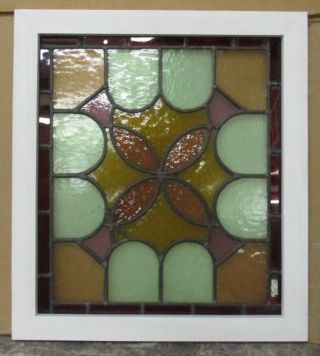 Mid Sized Old English Leaded Stained Glass Window Bordered Abst.  21.  25 " X 23.  75 "