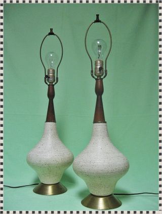 Vintage Pair Mid Century Modern Plasto Chalkware Plaster Table Lights Lamps