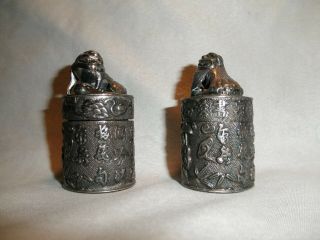 Antique Chinese Export Sterling Silver Cylinder Opium Box Containers,  Signed