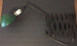 Vintage Industrial Antique Scissor Lamp W Green Enamel Shade