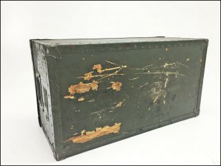 Vintage MILITARY TRUNK Foot Locker army coffee table box green chest us OD wwii 8