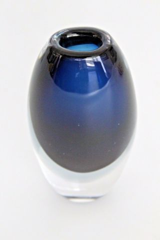 Lindstrand Vtg Mid Century Modern Blue Sommerso Art Glass Vase Kosta Boda Sweden 6