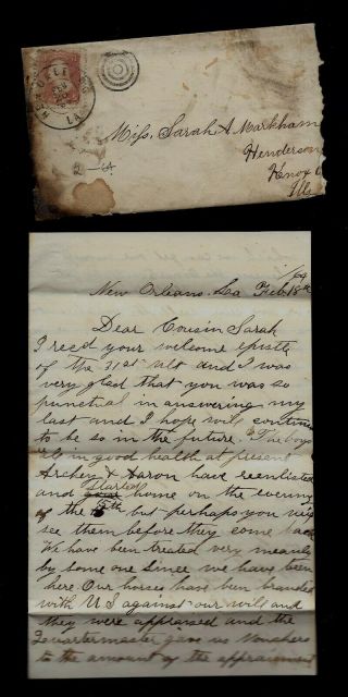 2nd Illinois Cavalry Civil War Letter From Orleans - Great Content