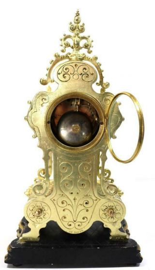 Antique French Mantle Clock 1855 Japy Freres Embossed Gilt Bronze Bell Striking 10