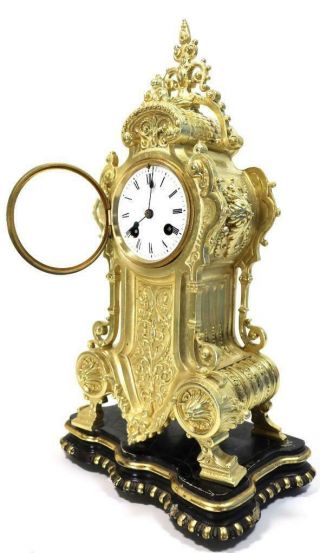 Antique French Mantle Clock 1855 Japy Freres Embossed Gilt Bronze Bell Striking