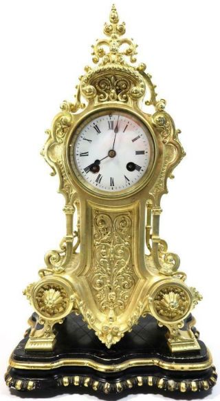 Antique French Mantle Clock 1855 Japy Freres Embossed Gilt Bronze Bell Striking 2