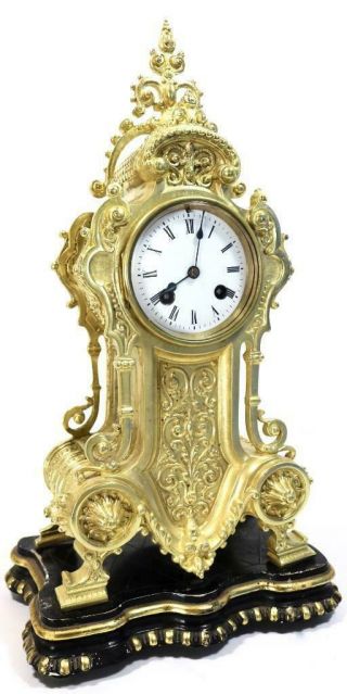 Antique French Mantle Clock 1855 Japy Freres Embossed Gilt Bronze Bell Striking 3