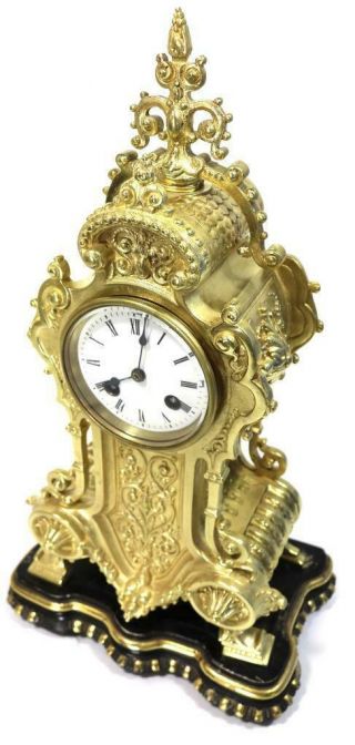 Antique French Mantle Clock 1855 Japy Freres Embossed Gilt Bronze Bell Striking 5