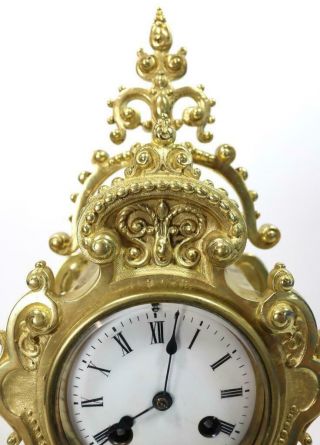 Antique French Mantle Clock 1855 Japy Freres Embossed Gilt Bronze Bell Striking 6