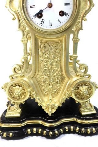 Antique French Mantle Clock 1855 Japy Freres Embossed Gilt Bronze Bell Striking 8