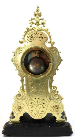 Antique French Mantle Clock 1855 Japy Freres Embossed Gilt Bronze Bell Striking 9