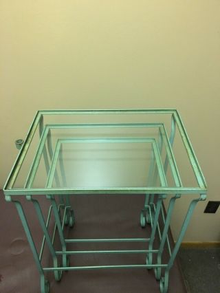 Mid Century Modern Metal Nesting Tables With Glass Tops 3